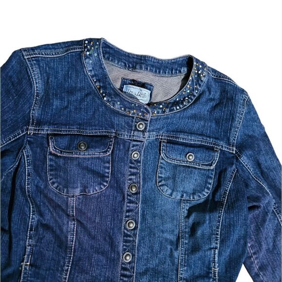 Women's LIVE A LITTLE Denim Jacket Large - Picture 5 of 5